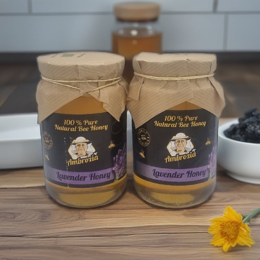 100% PURE RUNNY ORGANIC LAVENDER HONEY 1KG. /2 glass jars x 0.5kg./
