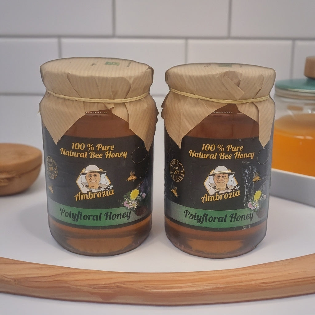 100% PURE RUNNY POLIFLORAL /FOREST/ HONEY 2x0.5KG GLASS JARS
