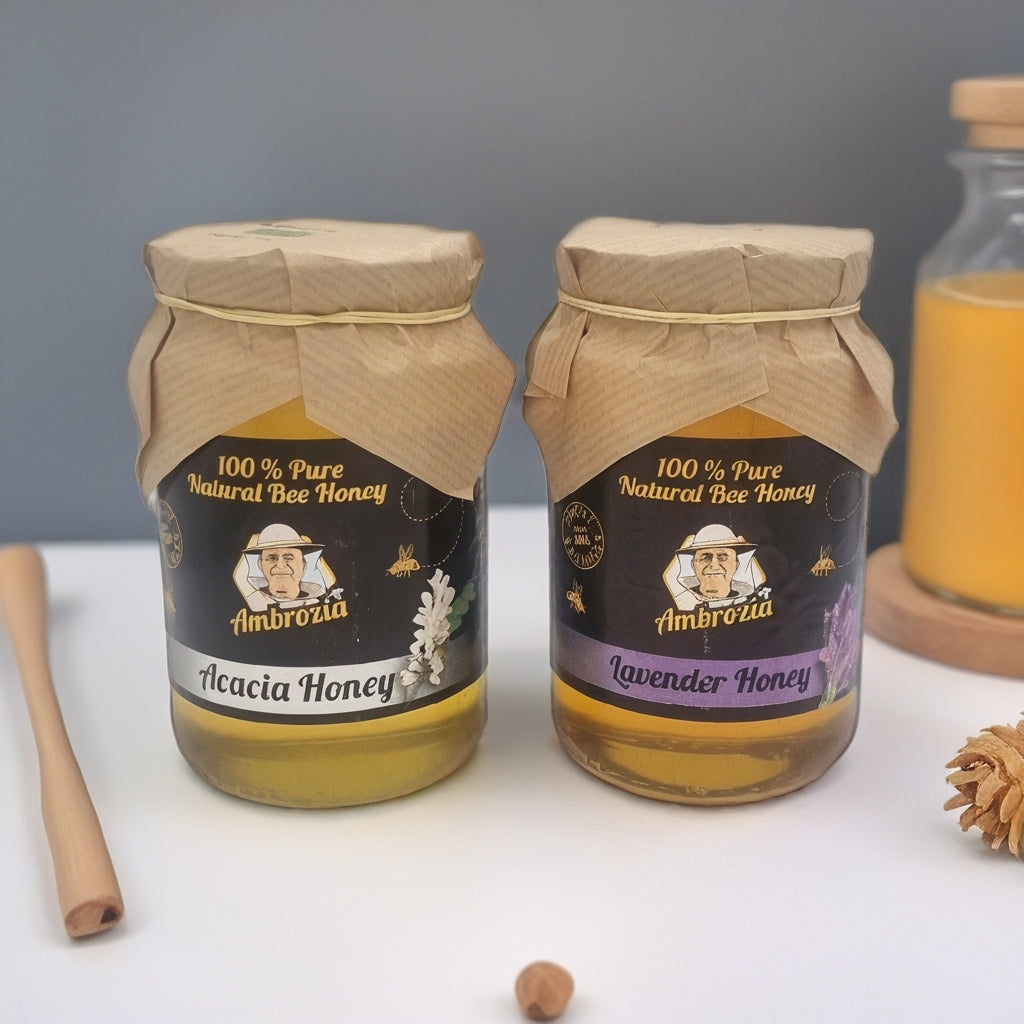 100% PURE ORGANIC HONEY 1KG./0.5KG GLASS JARS LAVENDER AND ACACIA /