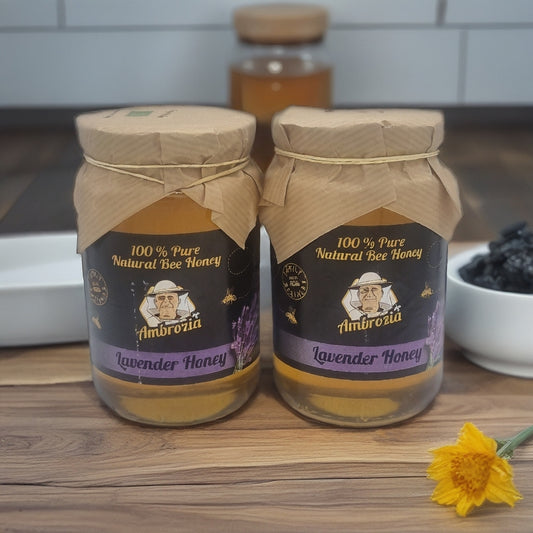 100% PURE RUNNY ORGANIC LAVENDER HONEY  1KG. /2 glass jars x 0.5kg./