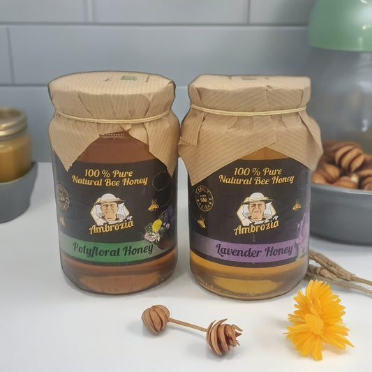 100% PURE ORGANIC HONEY 1KG./0.5KG GLASS JARS LAVENDER AND POLIFLOR /