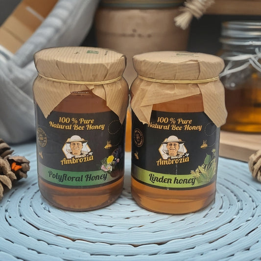 100% PURE ORGANIC HONEY 1KG./0.5KG GLASS JARS POLIFLOR AND LINDEN /
