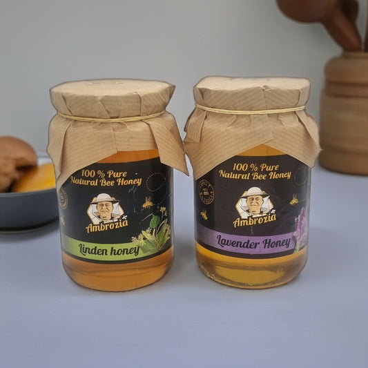 100% PURE ORGANIC HONEY 1KG./0.5KG GLASS JARS LAVENDER AND LINDEN /