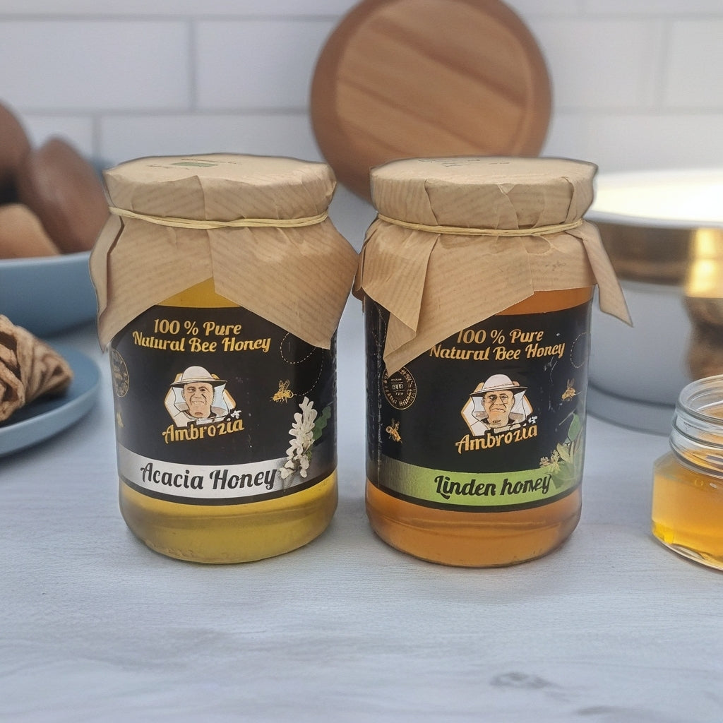 100% PURE ORGANIC HONEY 1KG./0.5KG GLASS JARS ACACIA AND LINDEN /