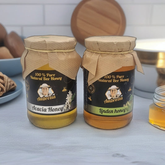 100% PURE ORGANIC HONEY 1KG./0.5KG GLASS JARS ACACIA AND LINDEN /