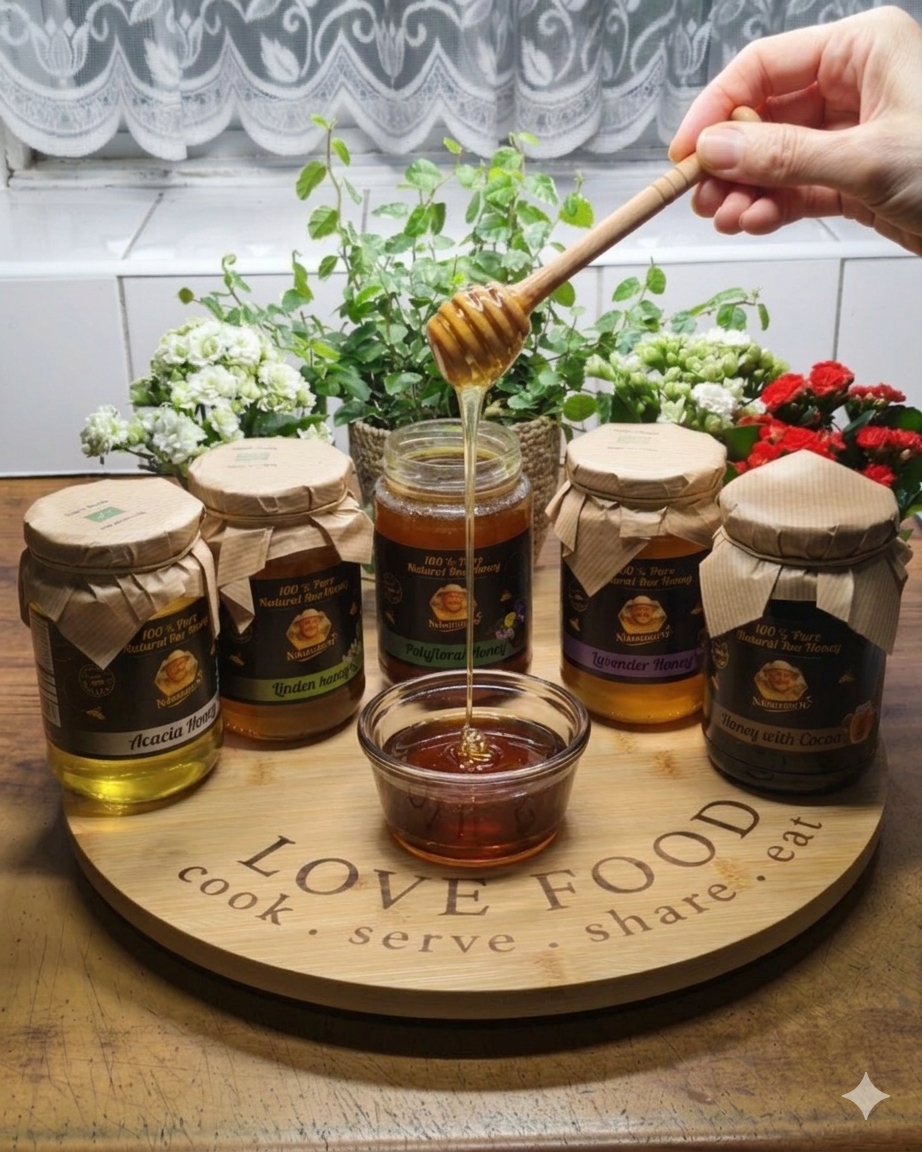 RAW ORGANIC HONEY 1kg. MIxed (1 jar Acacia honey+1jar polyfloral honey)