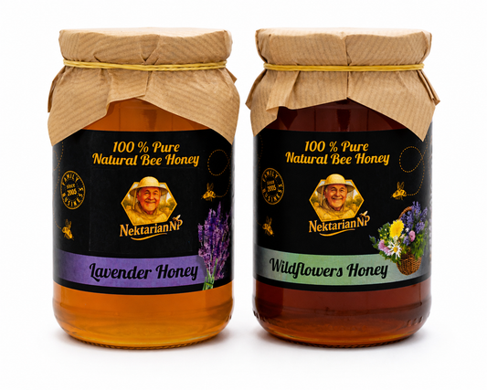 100%ORGANIC HONEY 1kg. MIxed (1 jar Lavender honey+1jar polyfloral honey)