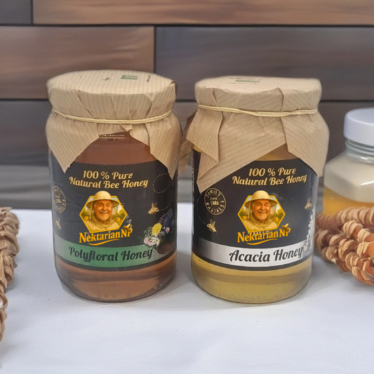RAW ORGANIC HONEY 1kg. MIxed (1 jar Acacia honey+1jar polyfloral honey)